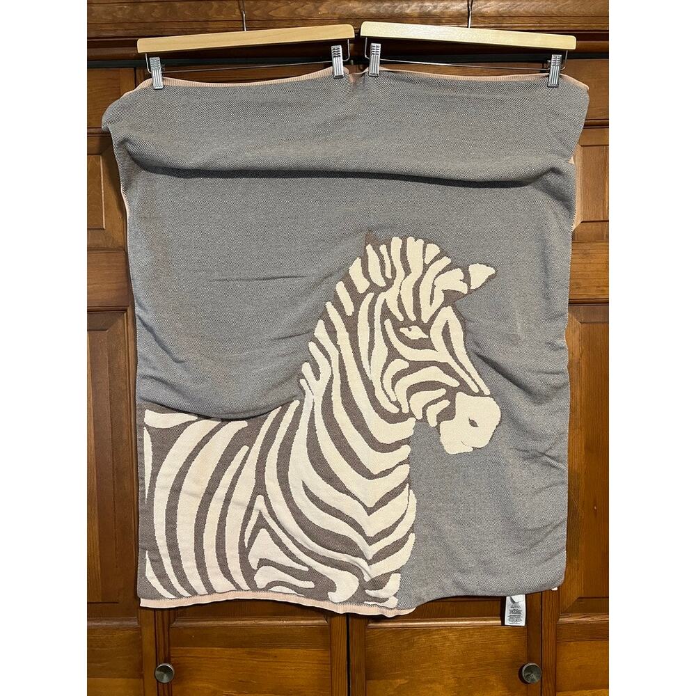 West Elm x Pottery Barn Kids Zebra Knit Throw Blanket Tan Brown 30x40 Cotton - Picture 9 of 9